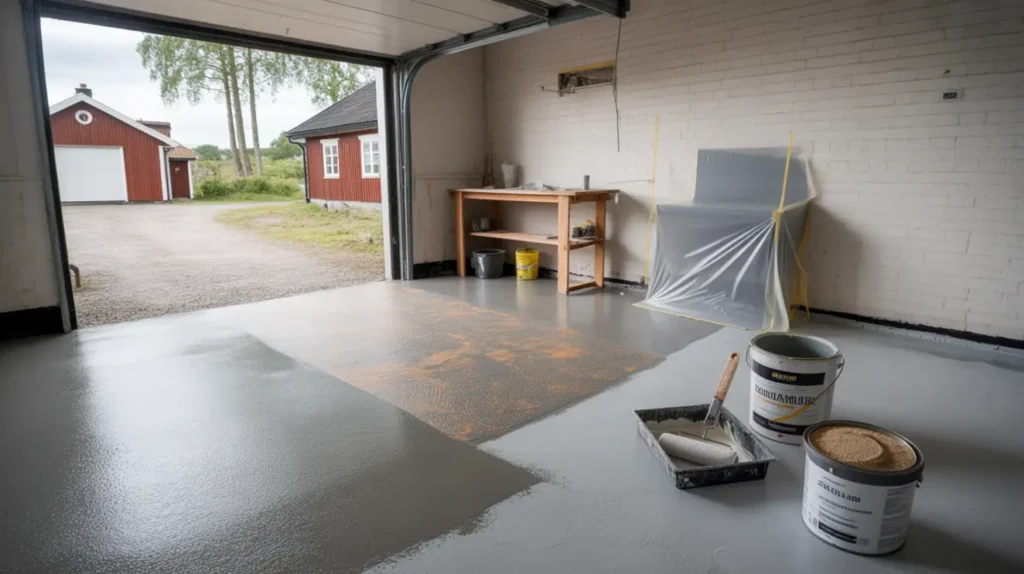 m la garagegolv som h ller epoxi vs golvf rg fukttest och halkskydd